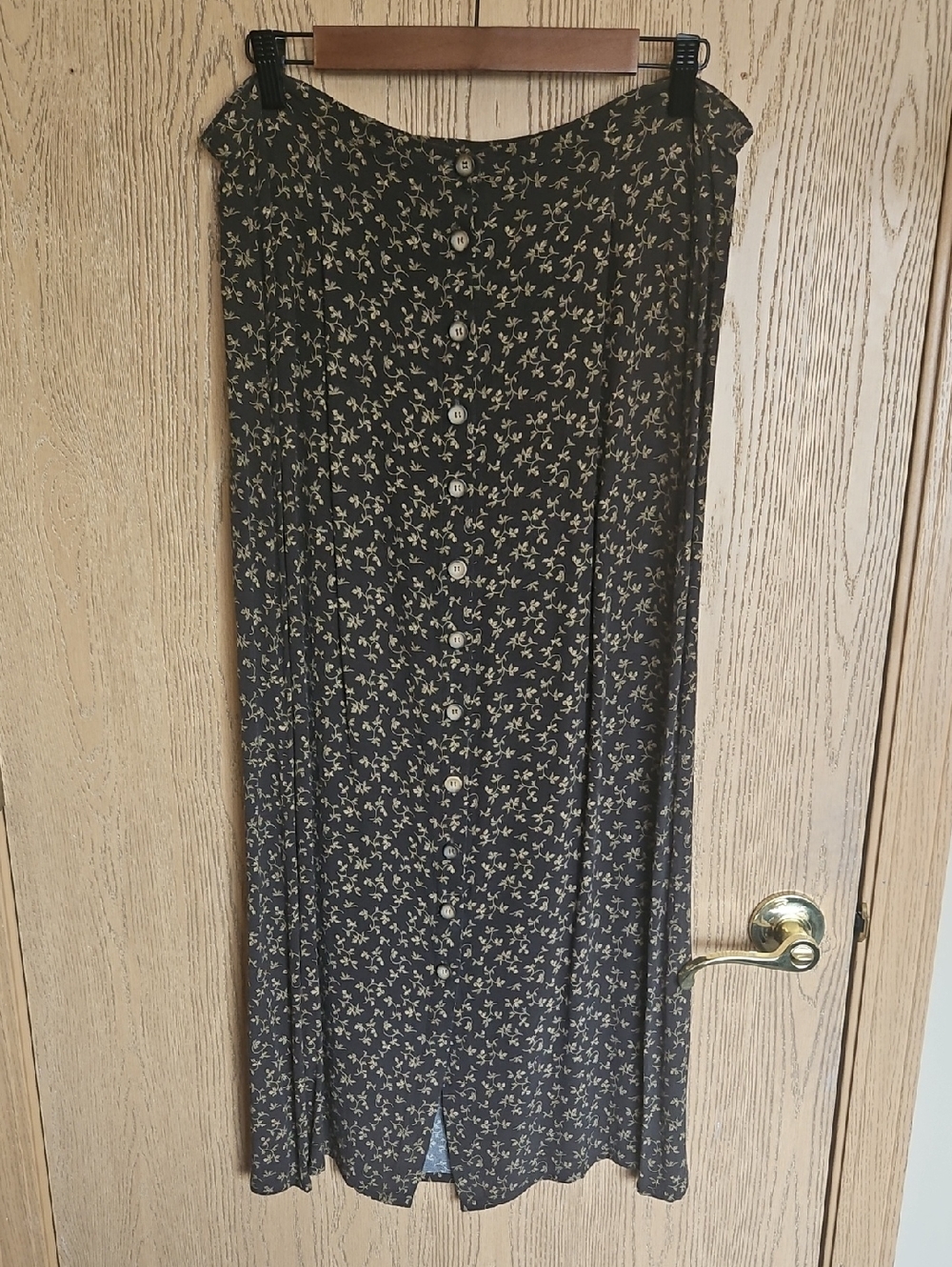 Vintage Telluride Clothing Co. Button-Front Floral Midi Skirt in Brown and Cream